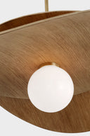 Mahalo 32" Tiered Pendant | Hand-Rubbed Antique Brass and Natural Oak | White Glass