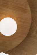 Mahalo 32" Tiered Pendant | Hand-Rubbed Antique Brass and Natural Oak | White Glass