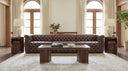 Savion Deux 3 Seat Sofa with Two Power Recliners and Three Power Headrests | Dark Wood