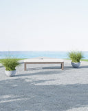 Coastal Teak Dining Bench in Canvas Canvas, No Welt