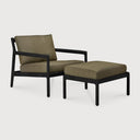 Jack Outdoor Footstool | Varnished Teak | Black | Green Fabric