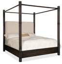 Retreat Pole Rattan King Upholstered Poster Bed withCanopy | Black Sand