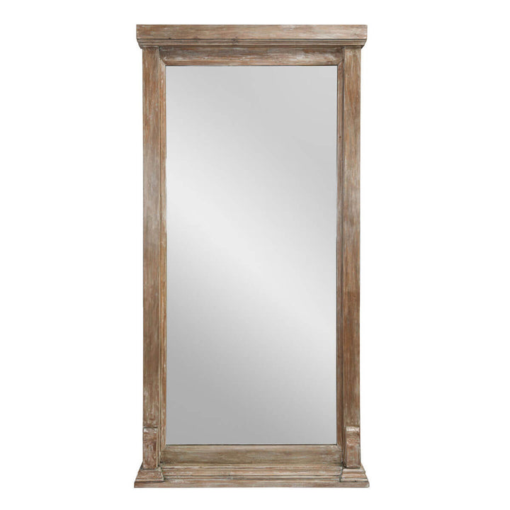 The Henley Floor Mirror has a mango wood frame for a rustic, traditional look.