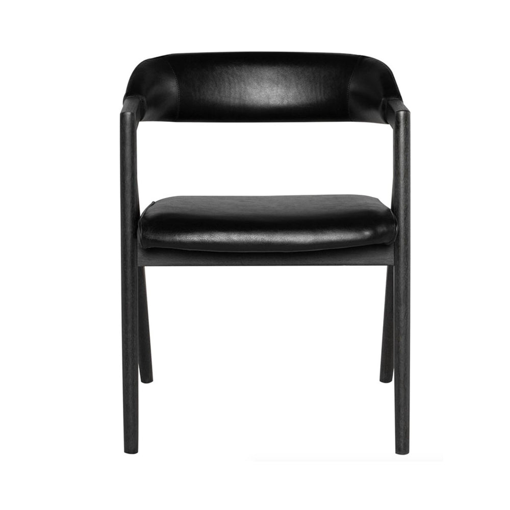 Solid ebonized oak with black leather seat dining chair.
