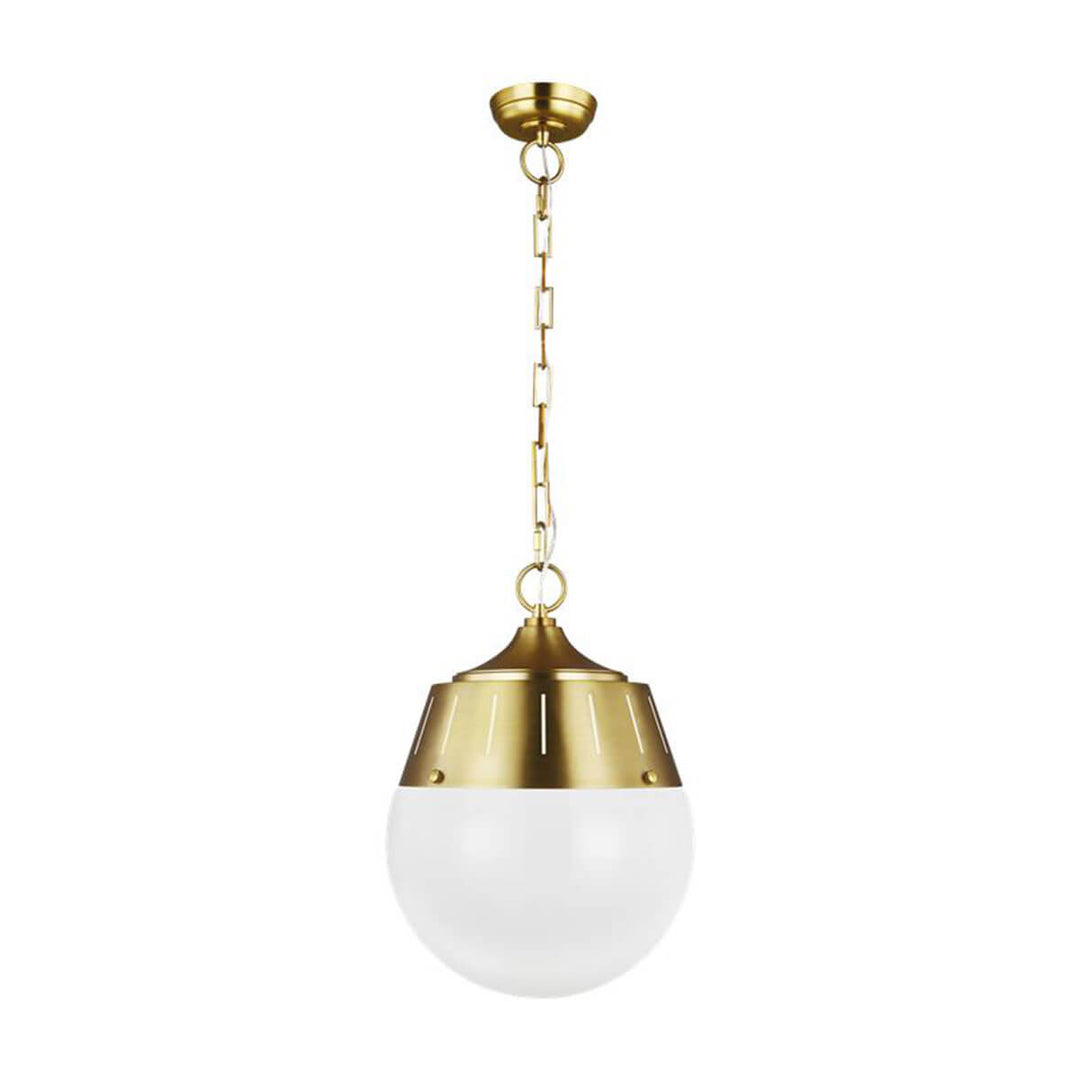 Volos Pendant in a burnished brass finish with a glass globe shade.