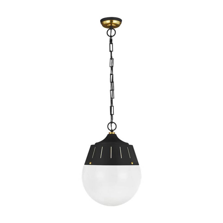 Volos Pendant in a midnight black finish with a glass globe shade.