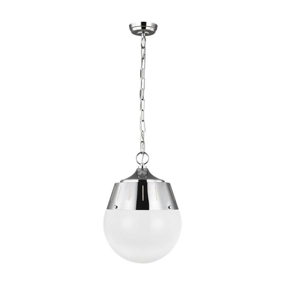 Volos Pendant in a polished nickel finish with a glass globe shade.