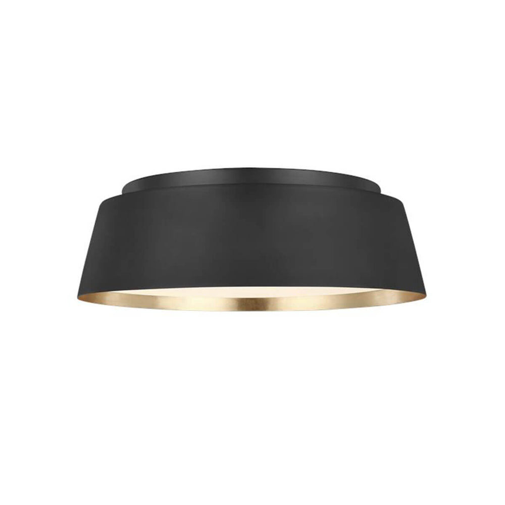 Providence Flush Mount in midnight black. Modern, minimalist flush mount light with gold details.