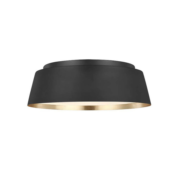 Providence Flush Mount in midnight black. Modern, minimalist flush mount light with gold details.
