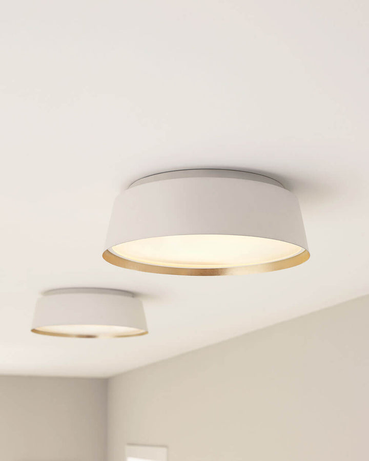 Modern and minimal flush mount ceiling lighting in a matte which finish.