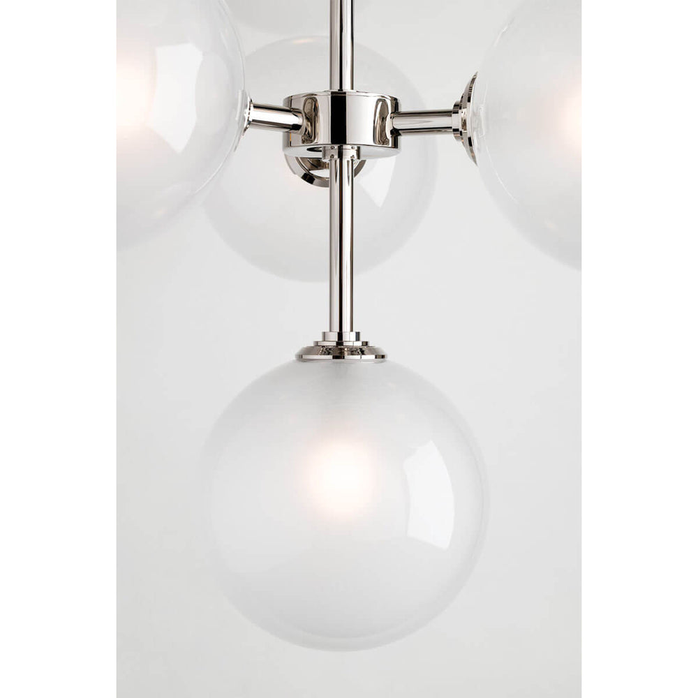 Chamonix Semi Flush in polished nickel. Semi flush ceiling lighting with a polished nickel finish and  glass globe shades.