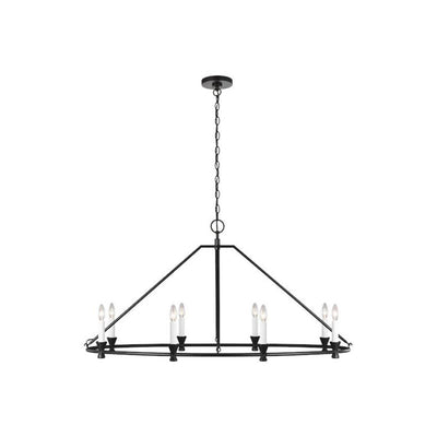 Aspen 8 Oval Chandelier. Dining room chandelier with an aged iron finish and an 8 bulb candelabra light holder.