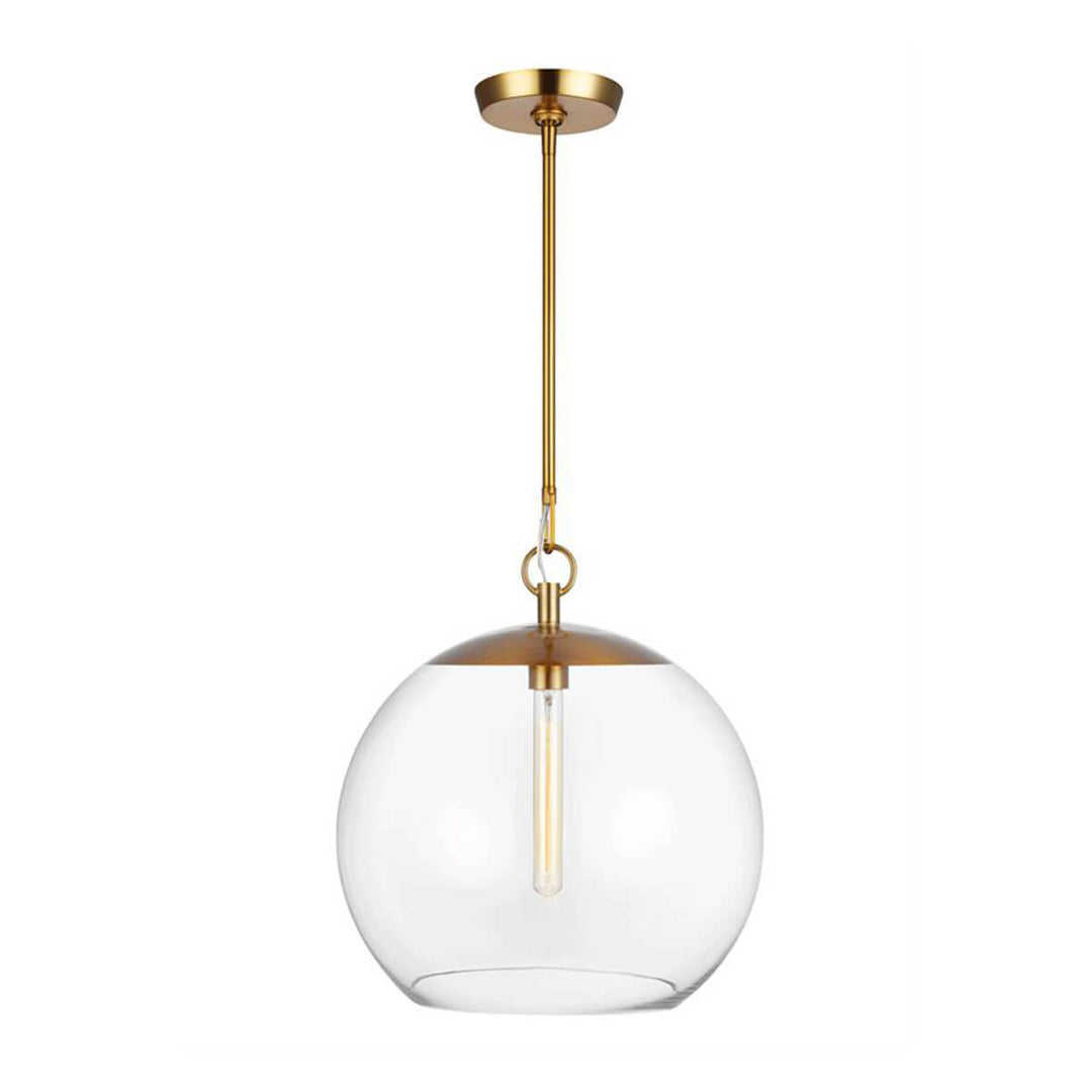 Augusta 1 Light Pendant in burnished brass. Glass globe pendant with a burnished brass finish.