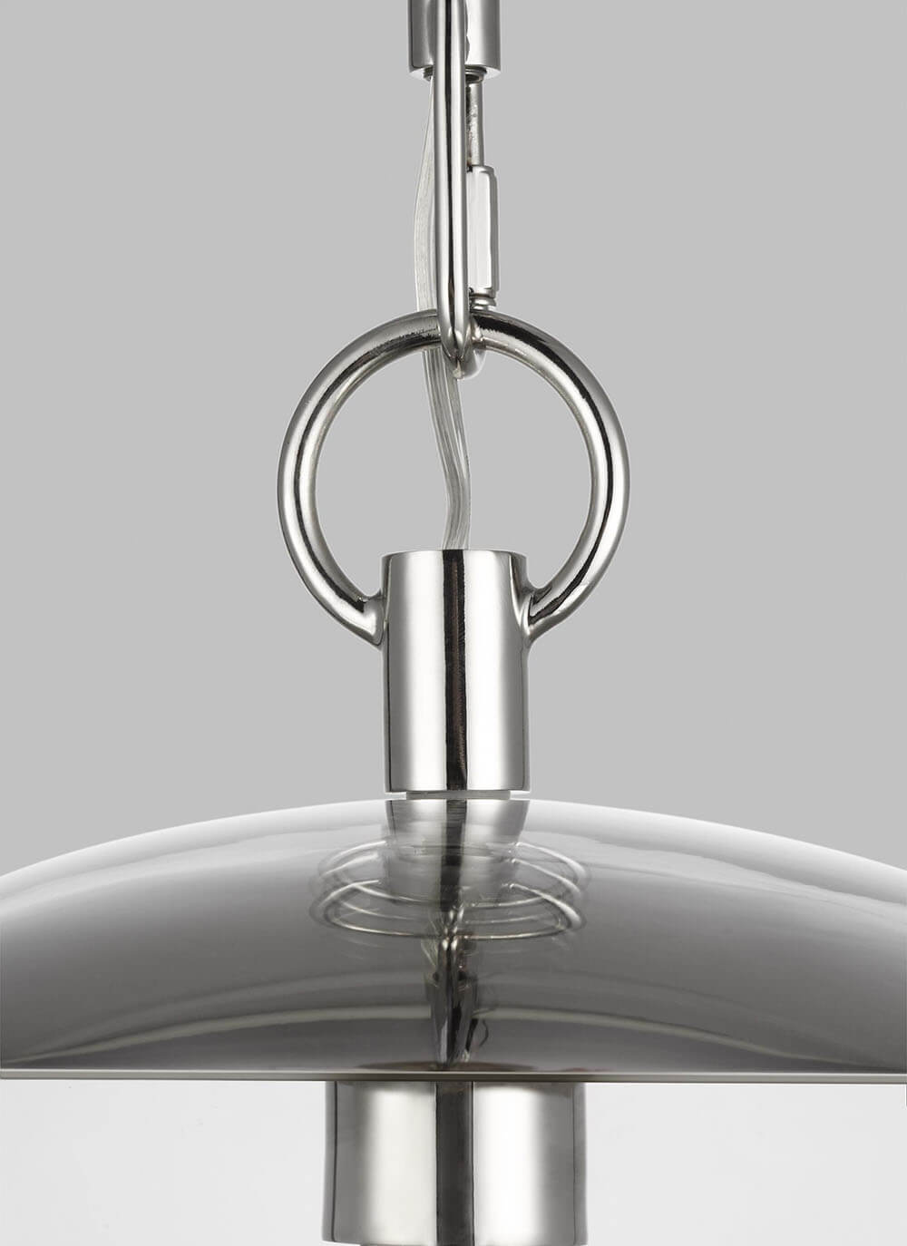 Ring attachment detail on the polished nickel Augusta 1 Light Pendant.