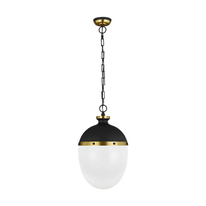 Larissa Pendant in a midnight black finish with studded detailing and an oblong glass pendant.