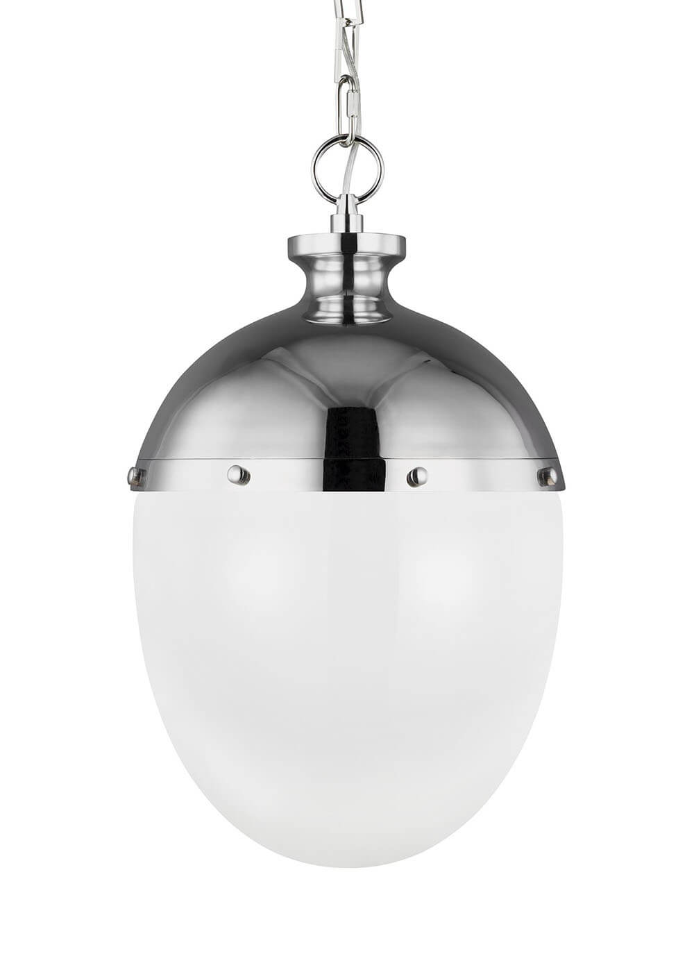Oblong glass dining room pendant with a polished nickel finish.