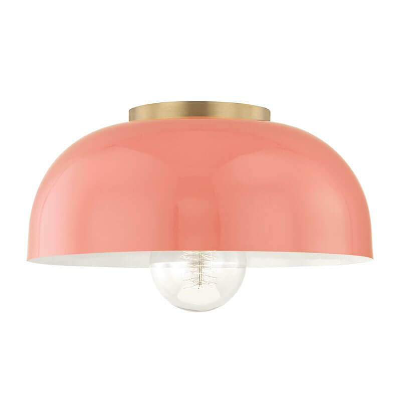Carolina Semi Flush ceiling light with a aged brass and pink finish and steel shade.