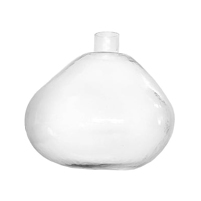 The Murcia Vase is a clear glass abstract bulb-shaped vase.