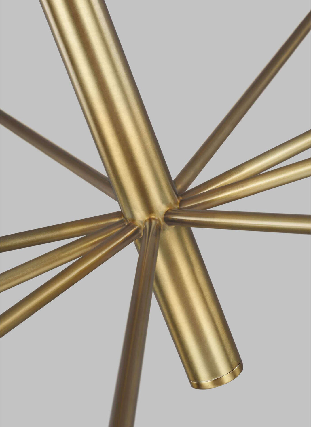Arm details on the burnished brass modern chandelier.