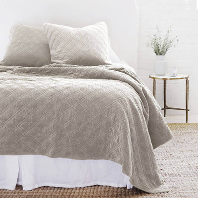The Waterloo Bedding Collection in taupe made from 100% stonewashed cotton velvet with a diamond quilted pattern.