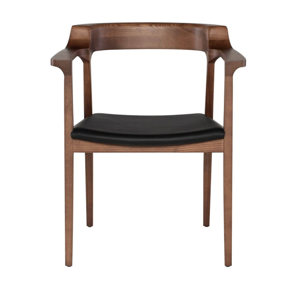 The Odense Dining Chairhas a solid walnut frame in a ash tone finish and black leather seat.