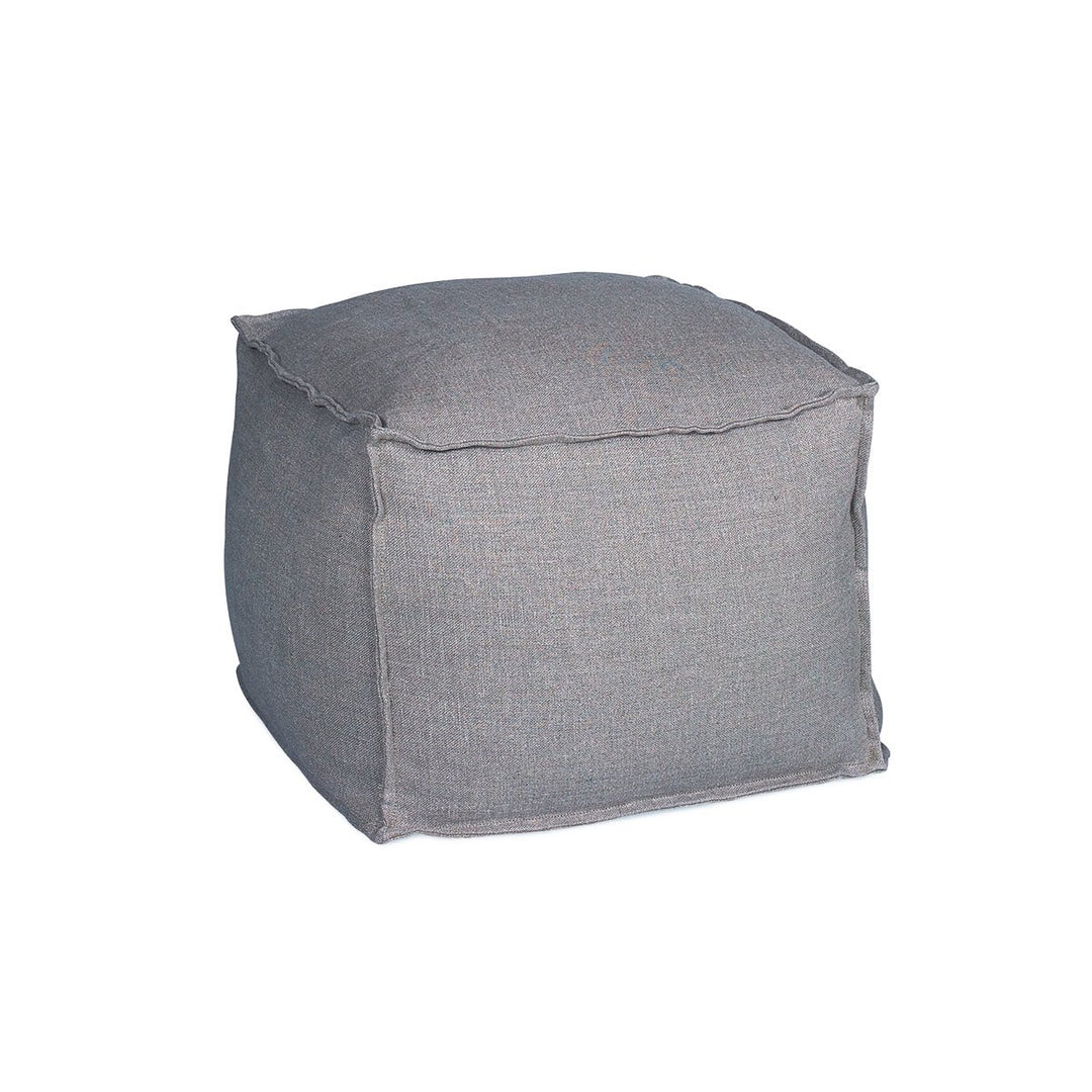 Neutral slipcover ottoman with a simple cube shape and organic feel. The Canberra Ottoman in the colour Knox Steel.