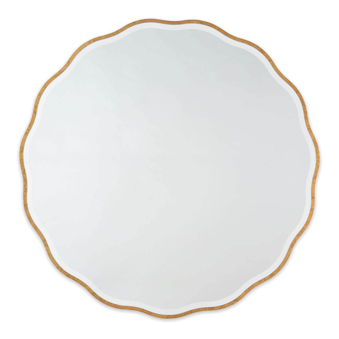 The Atlantica Mirror with scalloped frame and bevelled mirror edge in a gold leaf finish.