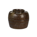 Brown ceramic glazed aged Chinese vintage bean pot.