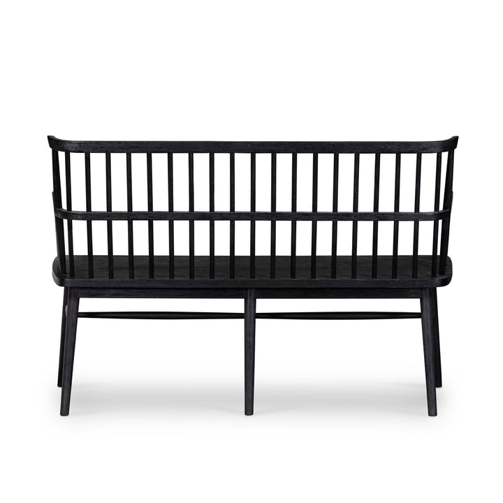 Black bench for indoor and outdoor use.