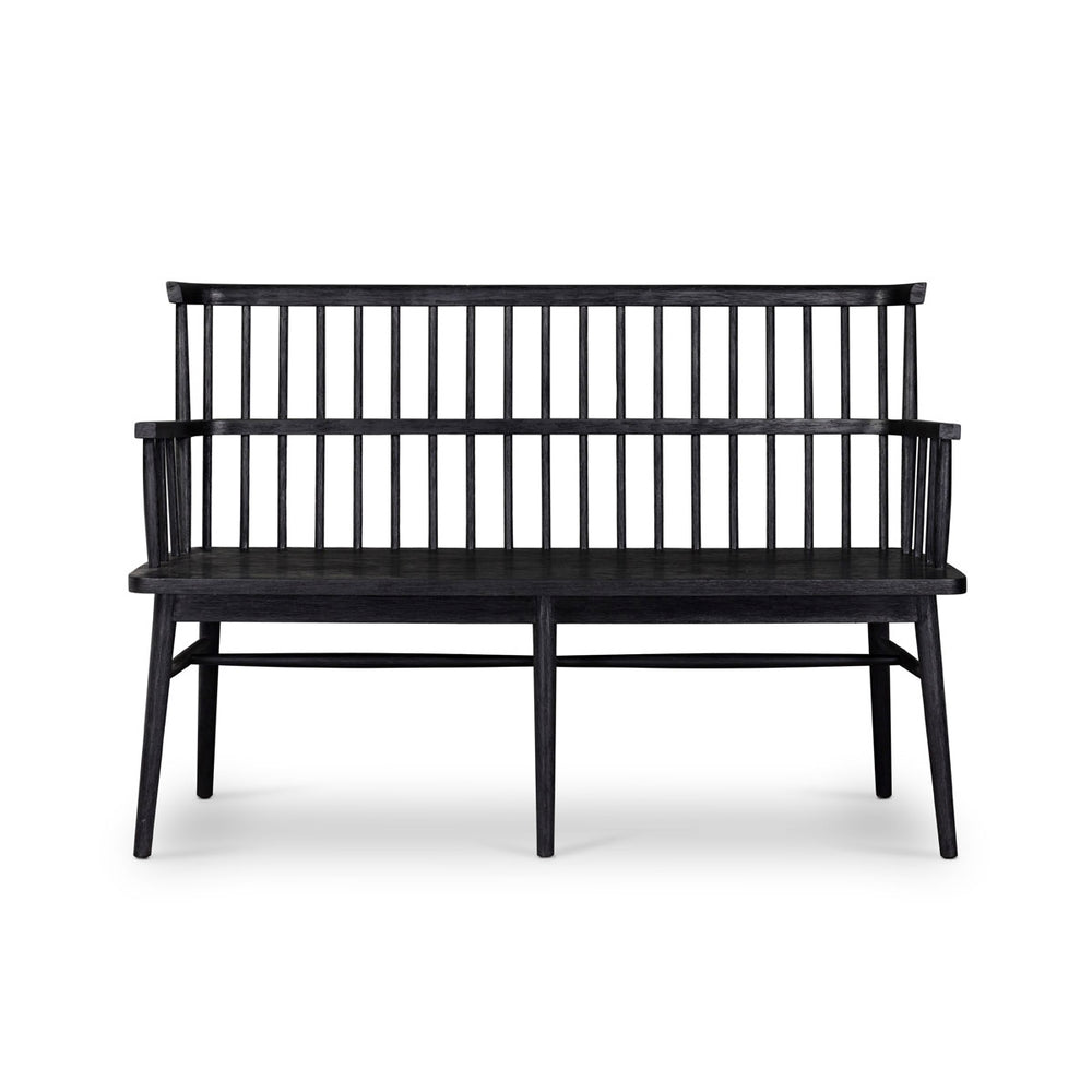 Black bench with arms.