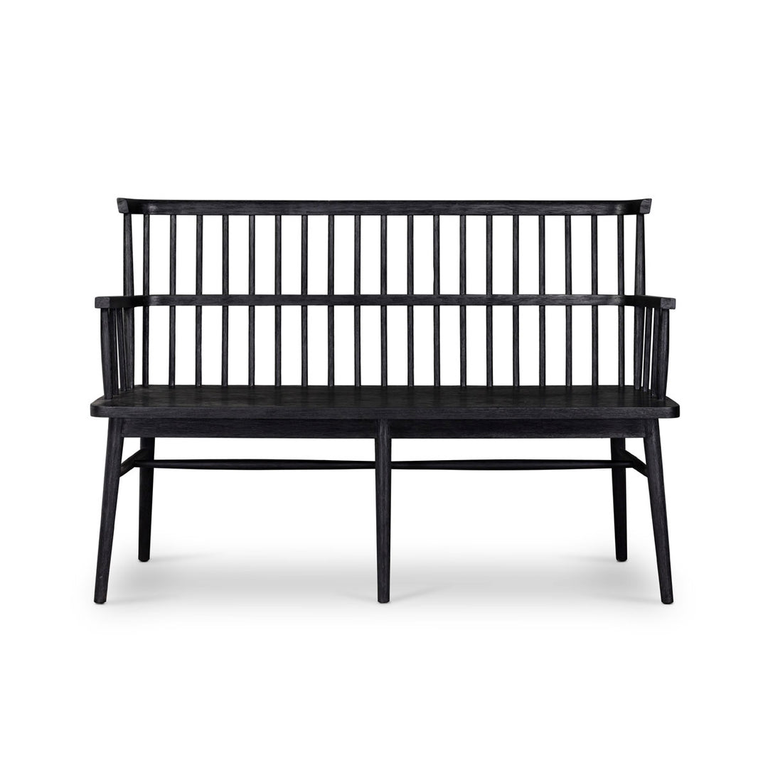 Black bench with arms.