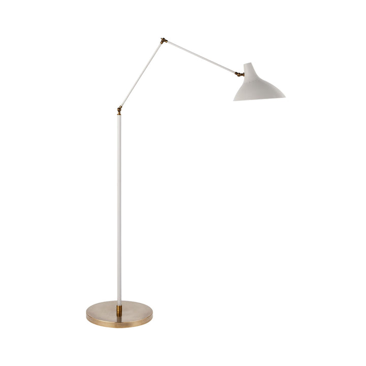 The Charlton Floor Lamp has three, adjustable joints with a plaster white finish and antique brass base and joints.