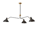 The Charlton Triple Arm Chandelier is a modern chandelier with three slender, extended arms and small shades in a black finish.