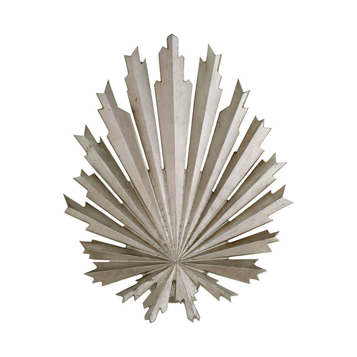 The Claymore Tapered Round Wall Sconce is a unique wall sconce with a leaf inspired shape and a burnished silver leaf finish.