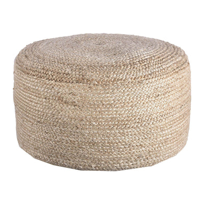 The Mesquite Pouf is made of braided hemp and has a round shape and organic feel.