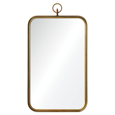 The Breton Mirror in a brass finish with a nautical look.