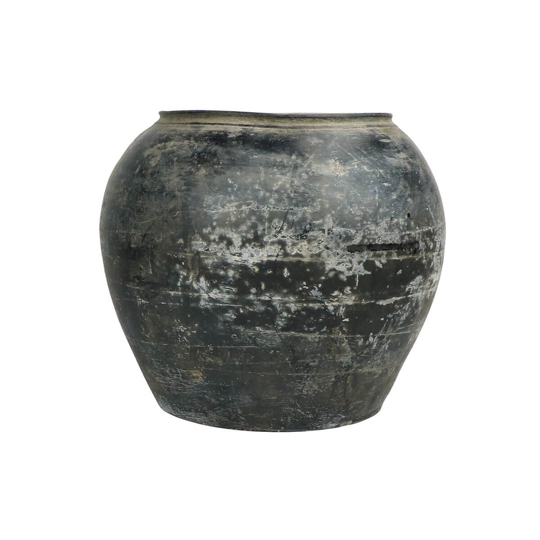Vintage black clay jar perfect as a decorative pot or planter.