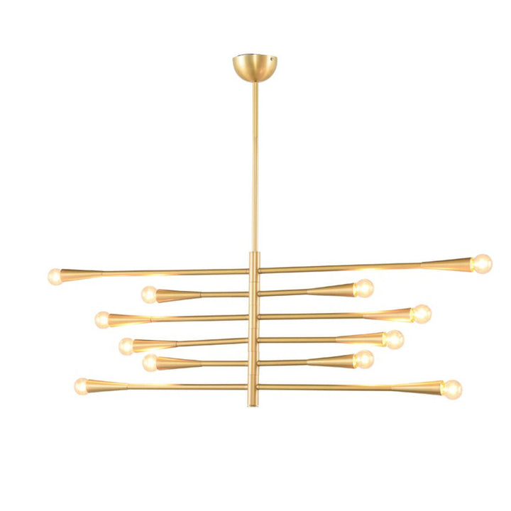 Statement pendant with reconfigurable arms in a gold finish.