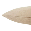 Stitching detail of indoor pillow with stitching detail. Light beige cover. 100% down fill.