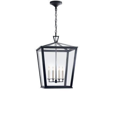 The Darlana Hanging Lantern is a comforting, outdoor lantern with a bronze frame, clear glass panels and four interior candle lights.