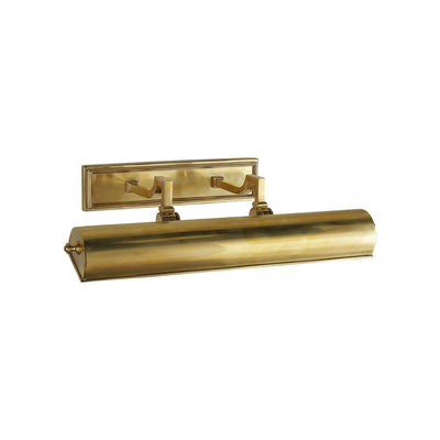 The Dean Picture Light is an 18 inch classic picture light in a natural brass finish with a rectangular backplate.