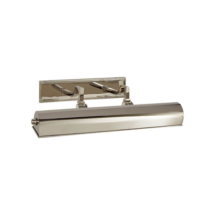 The Dean Picture Light is an 18 inch classic picture light in a polished nickel finish with a rectangular backplate.