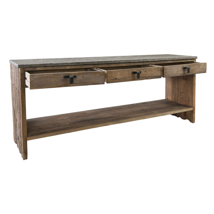 Rustic sideboard with 3 drawers perfect for an eclectic dining room.