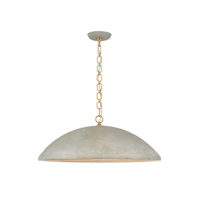 Subtle, distressed gilded pendant for a dining room table.