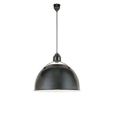 The Eugene Pendant has a simple, half circle metal shade in a bronze finish with black rod hanger perfect for commercial lighting.