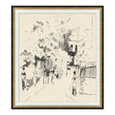 Simple European Etching/Sketch, frame with black & gold frame. Black & off-white framed print