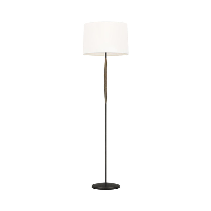 Santos Floor Lamp. Weathered oak living room floor lamp with white linen lamp shade.