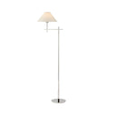 The Hackney Bridge Arm Floor Lamp has a thin, classy body in a polished nickel finish with an extended, adjustable bridge arm and round natural paper shade.