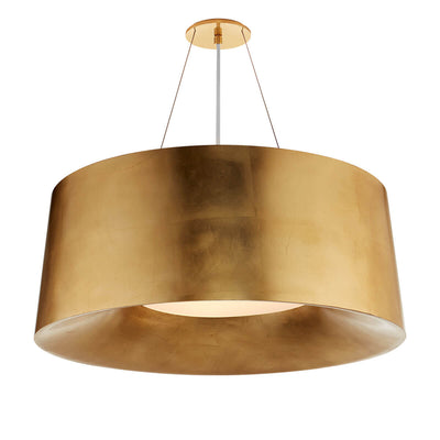 The Halo Hanging Shade has a bold drum shaped, gild shade with simple canopy and hanger attachment.