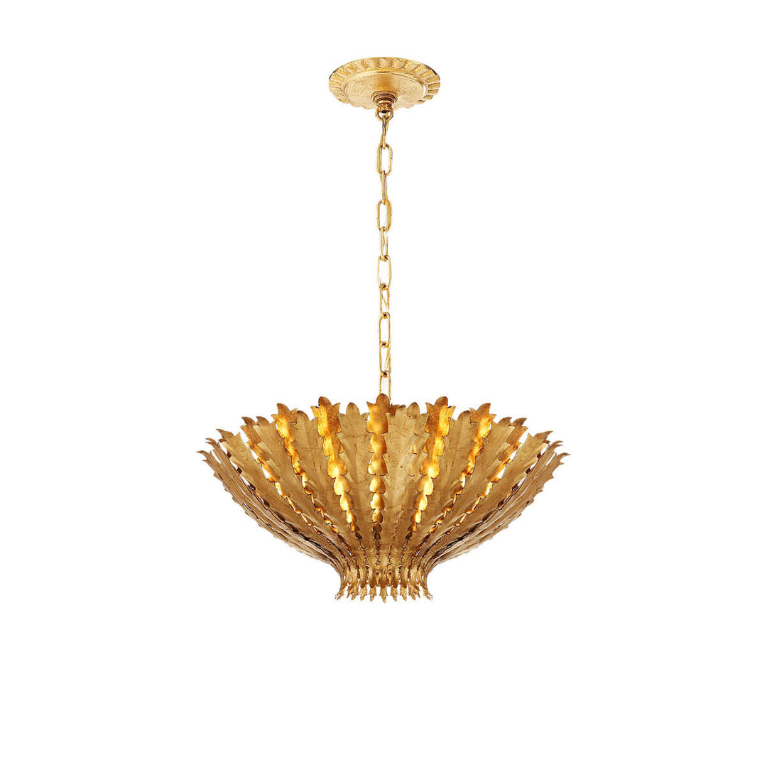 Modern chandelier with plated leaves on the shade and a gild finish.